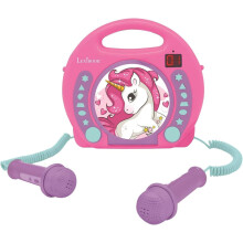 Lexibook Unicorn - CD-spelare med mikrofoner, Programmeringsfunktion, Hörlursuttag, för barn, Rosa/Lila, RCDK100UNI