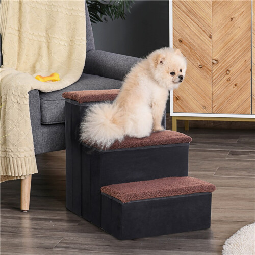 Escalier pliable pour animaux avec rangement, 3 marches, noir 1