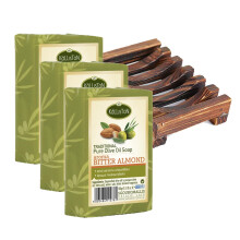 Jabón de Aceite de Oliva Kalliston con Extracto de Almendra Amarga, Hidratante Natural, Pack de 4