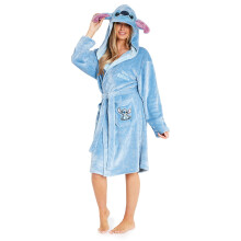 Disney Robes for Women, Lilo and Stitch Bath Robes, Fleece Bathrobe with Hood, Soft Polyester, Blue, XL