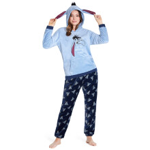 Disney Eeyore Womens 2Pc Fleece Pajama Set, Hooded Plush Loungewear 3D Ears, Winnie the Pooh Sleepwear, S-XL, Gifts for Women (L, Blue Eeyore)