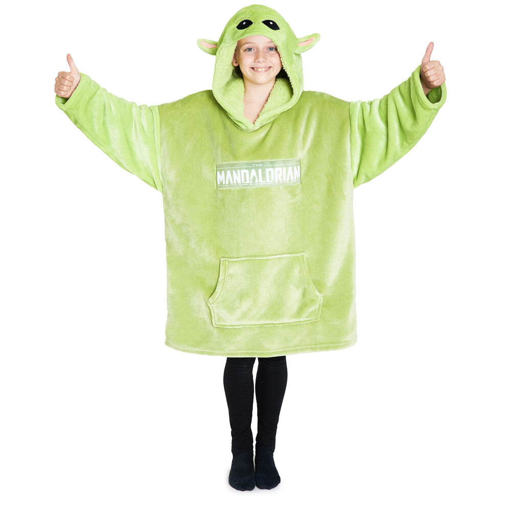 Disney The Mandalorian Blanket Hoodie For Boys Teens, Baby Yoda Fleece Wearable Blanket (Green)