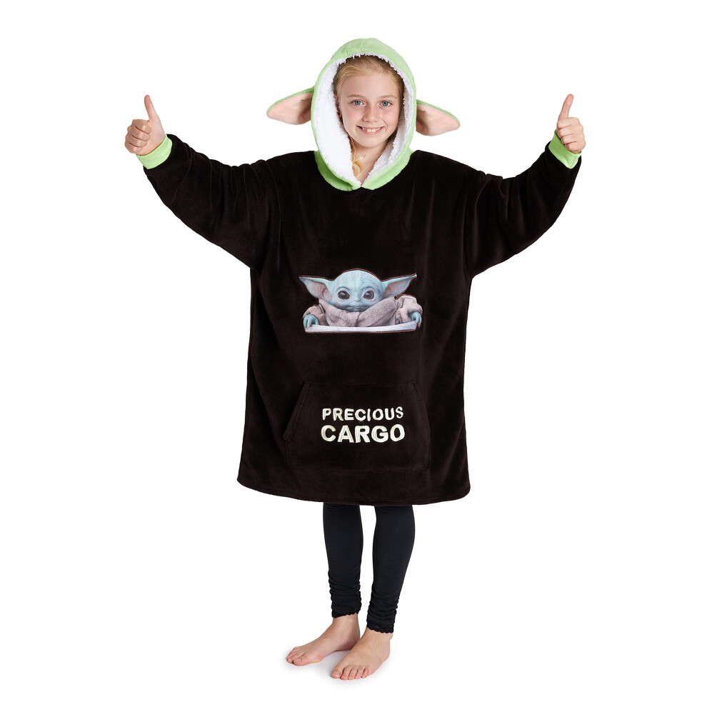 Disney The Mandalorian Blanket Hoodie For Boys Teens, Baby Yoda Fleece Wearable Blanket (Brown/Green)