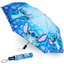 Disney Ombrello Automatico Stitch per Bambini Adulti, Ombrello Pieghevole Telescopico Leggero (Blu Stitch)