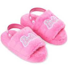 Barbie Girls Fluffy Slippers, Cozy Faux Fur House Shoes, Soft Indoor Mule Style Footwear for Home or Lounge, Gifts for Girls (Pink, 12.5 US)