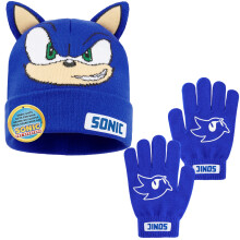 Sonic The Hedgehog Beanie and Gloves Set for Boys, Ages 4-12, Soft Knit Winter Hat and Winter Gloves, Gamer Gifts for Boys (4-12 Years, Blue Sonic, 2)