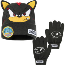 Sonic The Hedgehog Beanie and Gloves Set for Boys, Ages 4-12, Soft Knit Winter Hat and Winter Gloves, Gamer Gifts for Boys (4-12 Years, Grey Shadow, 2