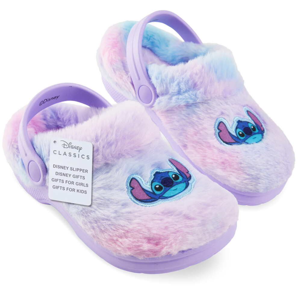 Disney Stitch Clogs For Girls, Teens, Faux Fur Slip-On Clog Slippers, Non-Slip Sole, Cozy Fluffy Shoes, For Girls (2.5 Us, Purple)