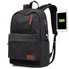 UNIWALK Canvas Laptop Backpack, Waterproof College Backpack With USB Charging Port For Men Women, Vintage Anti-theft Travel Daypack Rucksack Fits up t