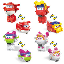Super Wings 2" Transform-a-Bots 4-Pack, Jett, Curie, Runi, Sara, Giocattoli aereo