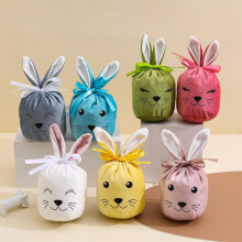 (Green, 13x15cm) 10-Pack Easter Bunny Drawstring Bags Easter Egg Gift Bags with Smiley Face Heat Transfer Prints Party Decor Candy Bags