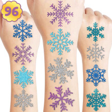 Tatuajes Temporales Copo de Nieve para Fiestas de Cumpleaños, 8 Hojas, 96 PCS