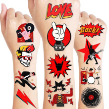 8 Hojas (96PCS) Tatuajes Temporales Rock N Roll Decoraciones Fiesta Cumpleaños