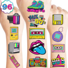Tatuajes Temporales Tema Años 80 90 Decoraciones Fiesta Cumpleaños 8 Hojas 96 PCS