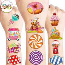 96 PCS Tatuajes Temporales de Candyland para Fiesta de Cumpleaños Decoraciones