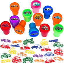 Auto en Vrachtwagen Stempels voor Kinderen, Themed Auto en Vrachtwagen Verjaardagsfeest Decoraties 12PCS Zelfinktapparaten