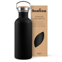 Bambaw 32 oz Water Bottle, Black Water Bottle Non-insulated, Single Wall Stainless Steel Bottle, Metal Water Bottle, Large Water Bottle 32oz, Reusable