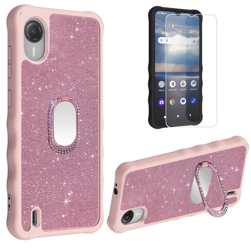 For At&T Att Calypso 4 Case Compatible With Cricket Debut S2 Leather Phone Case Cover [With Tempered Glass Screen Protector] [360 Degree Rotationring 5418277690186