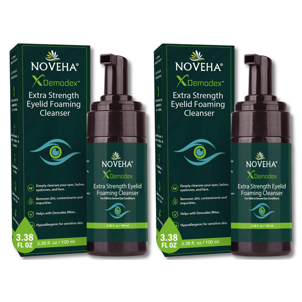Noveha Demodex Eyelid Cleanser Foam | Extra Strength Tea Tree Oil Formula | Daily Face Wash For Eyelash, Demodex, Mgd, Stye Eyes, Eye Irritations & Sk