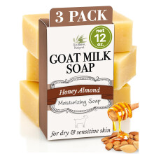Jabón de Leche de Cabra Natural del Sur (Paquete de 3 de Almendra con Miel) Para Piel Seca y Sensible