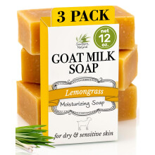 Jabón de leche de cabra Southern Natural (Paquete de 3 de hierba limón) Para piel seca y sensible.