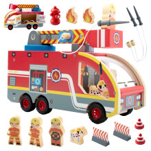 Set di Giocattoli in Legno Nene Toys - Camion dei Pompieri con Scala Rotante e Accessori