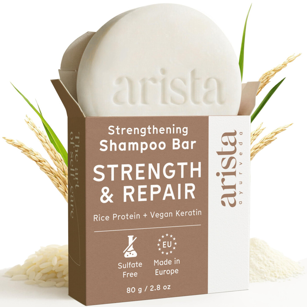 Arista Ayurveda Arista Rice Protein Shampoo Bar For Breakage Prone & Damaged Hair, Solid Shampoo Bar Supports Resilience & Smoother Look, Paraben Free, Sulfate Free &