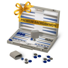 Backgammon Set for Adults, Luxury Premium Leather Backgammon Board Game with PU Leather Case, Acrylic Chips, Dice Shakers - Elegant Grey Backgammon Ga