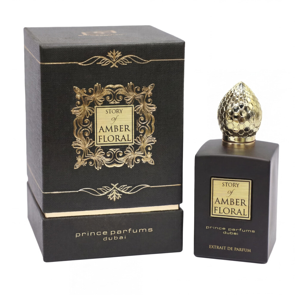 Pp Prince Parfums Du The Story Of Amber Floral By Prince Parfums Dubai - 3.4 Ounces Women's Extrait De Parfum - Enchanting Essence Of White Florals, Jasmine, & Bulgarian R