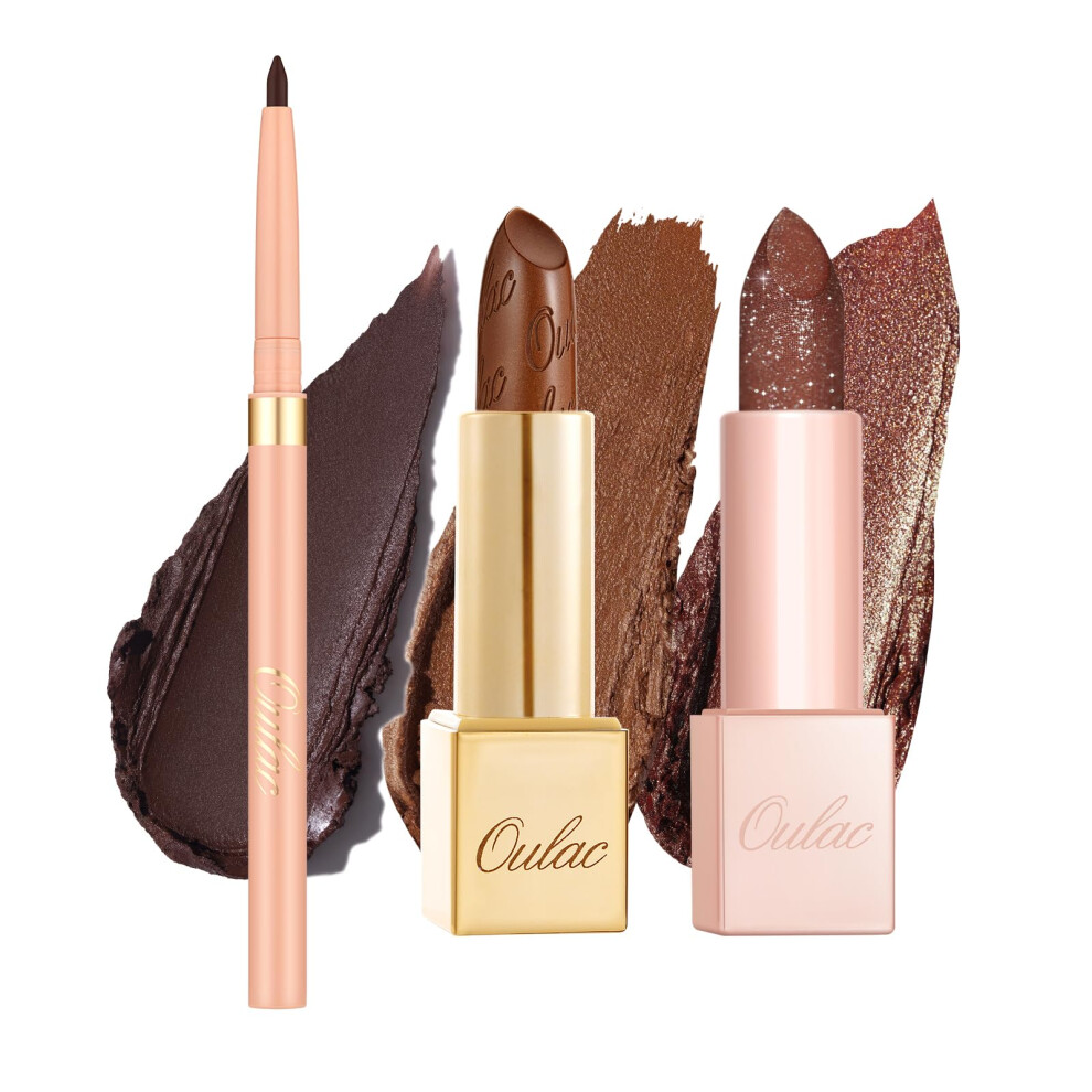 Oulac Lipstick & Lipliner Set 3Pcs High Impact Lipcolor With Moisturizing Formula, Vegan Beauty, Full-Coverage Lip Color, Gift Lipstick For Women, 03+