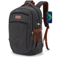Tzowla Vintage Canvas Laptopryggsäck för män och kvinnor, College Researbetssäck med USB/Typ-C-laddningsport