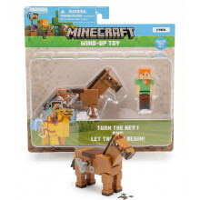 P.M.I. Minecraft Aufziehspielzeug 2er Set - Alex & Pferd Actionfiguren mit Aufziehmechanismus