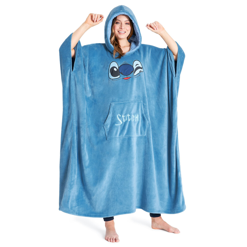 Disney Stitch Blanket Hoodie For Women Teens, Wearable Oversized Fleece Hooded Poncho With Pocket, Cozy Gifts For Women (Blue Long)