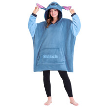 Disney Fleece Hoodie för vuxna och tonåringar Oversized Hooded Poncho One Size - Stitch (Blå)