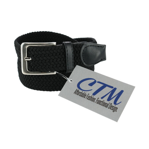 CTM Men's Braided Stretch Belt Silver Buckle Adjustable Elastic 1