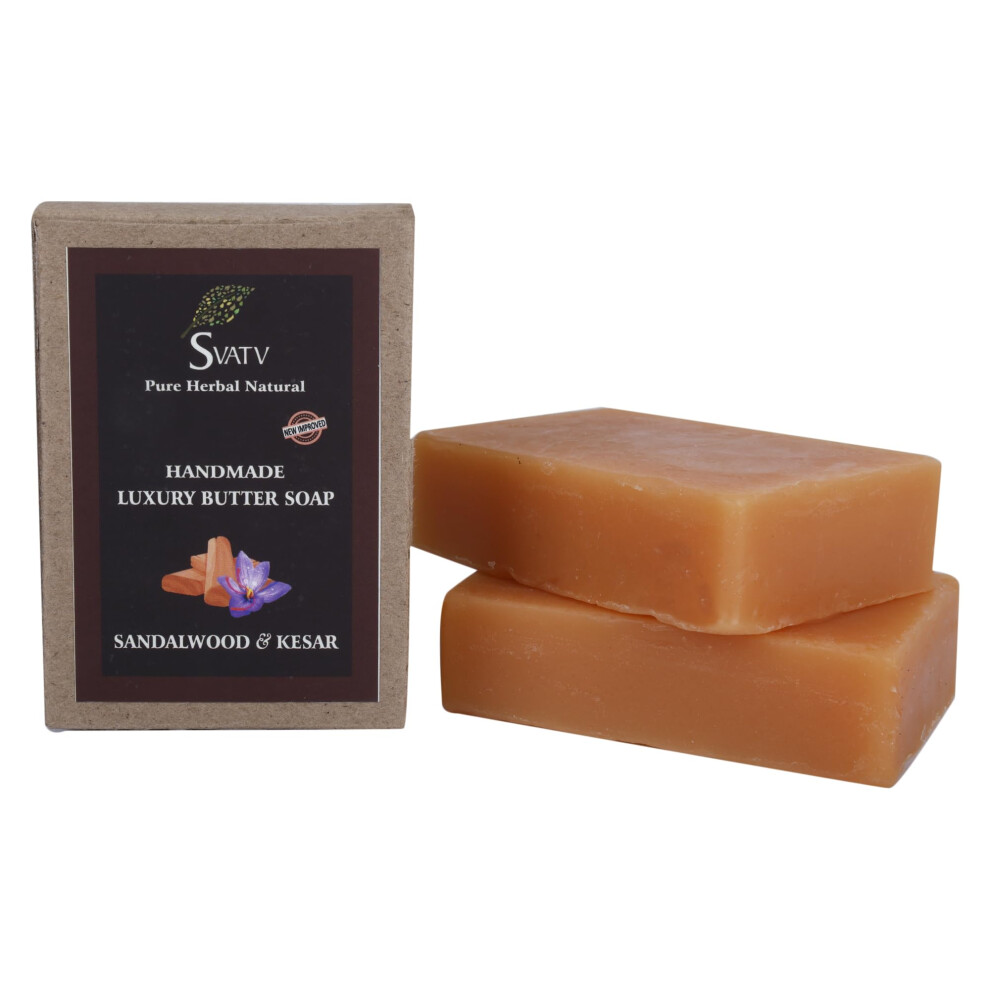 Svatv Handcrafted Soap With Natural, Soothing Herbs Of Sandalwood & Kesar (Saffron) For Men And Women - Exfoliating Bar, Traditional Ayurvedic Herbal