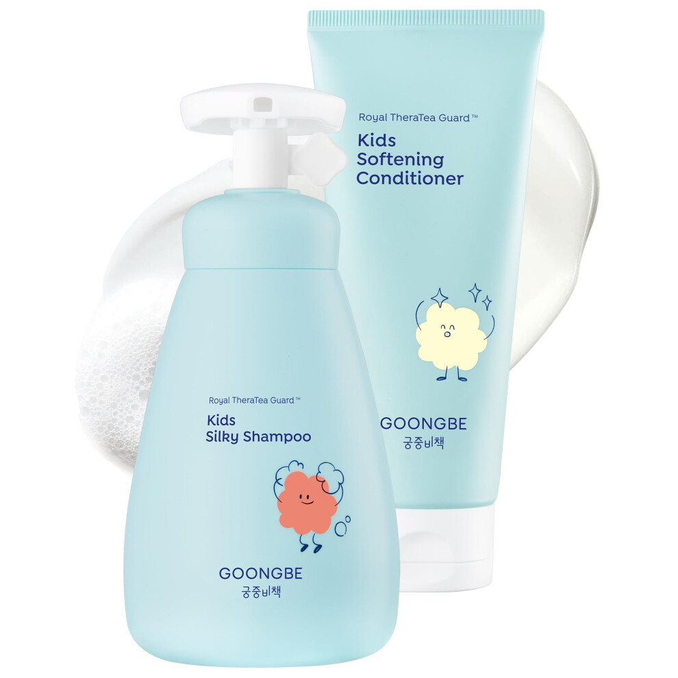 Goongbe Korean Kids Silicone-Free Silky Shampoo & Conditioner For Weak Frizzy Hair - Glossy Shine & Tangle Prevention - Low Ph - Allergen-Free, 10.1Oz