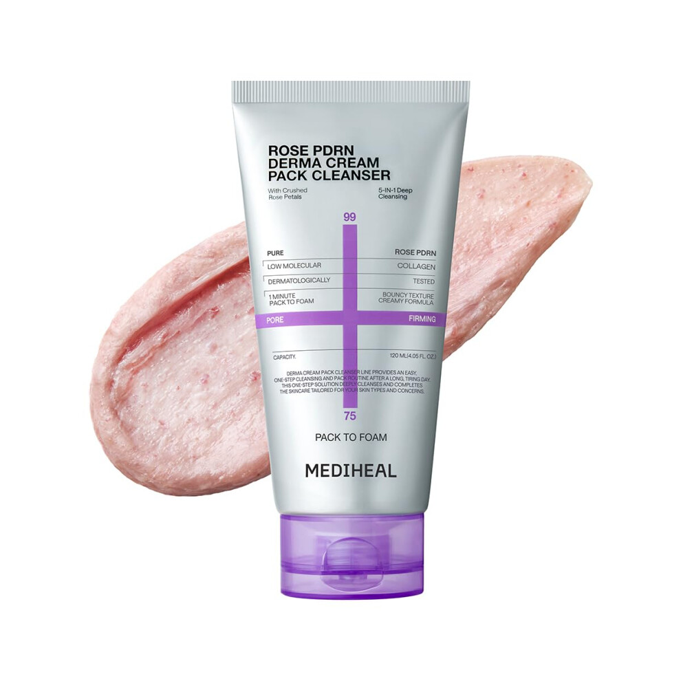 Mediheal Derma Cream Pack Cleanser [Rose Pdrn] - 1 Minute Mask To Foam Cleanser - Deep Cleansing Effect - Deep Pore Purifying & Smooth Texture Care