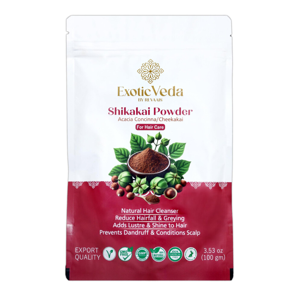Exotic Veda Organic Shikakai Powder Natural Hair Cleanser And Conditioner, Non-Gmo, Herbal Formula For Strong, Shiny Hair, 100G