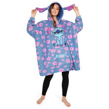 Disney Stitch Womens Fleece Hoodie, Oversized Fleece Poncho - Gifts for Her (Blue/Pink Stitch)