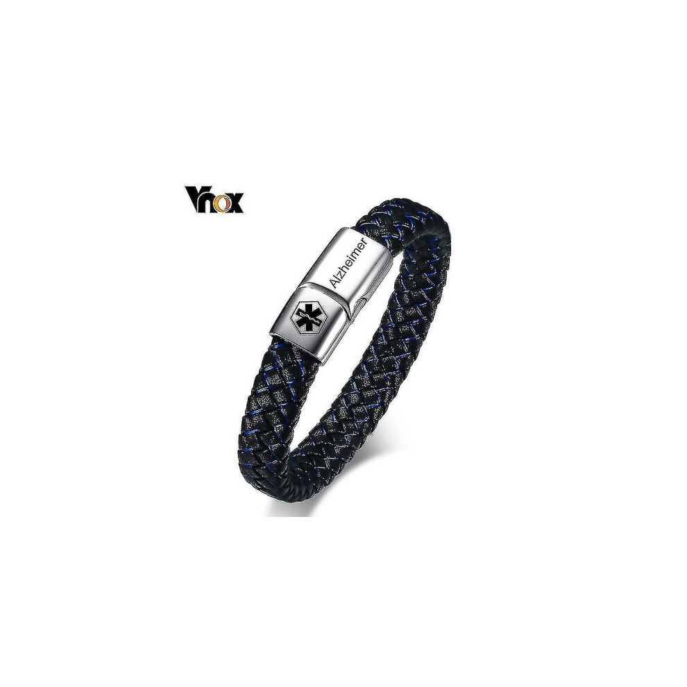 (Alzheimer, 20.5Cm) Medical Men's Id Bracelet Braided Leather Bangle With Clasp Diabetes Copd Alzheimer Personalized Jewelry 4182389170607