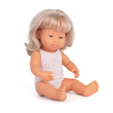 Muñeca Miniland 15'' Niña Caucásica Rubia con Síndrome de Down - Hecha en España, Anatómica