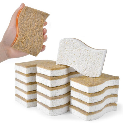 Eco-Friendly Natural Sponges for Dishes 15 Pack - Biodegradable Kitchen Sponge with Compostable Coconut Scrubber