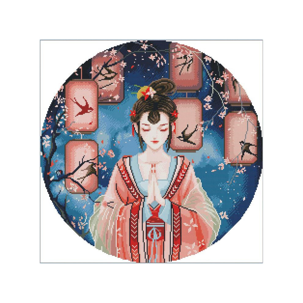 Semoic Stitch Stamped Kits Printed Embroidery Cloth Needlepoint Kits Easy Patterns For Ancient Tang Costume Beauty 11Ct