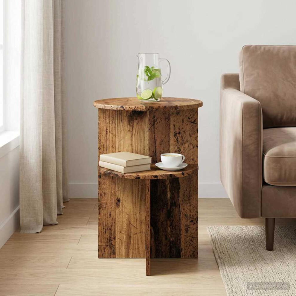 Vidaxl Side Table With Storage Old Wood Ø 39.5 X 55 Cm Engineered Wood