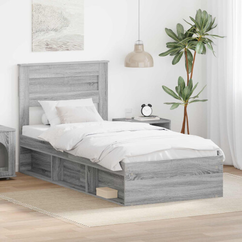 VidaXL vidaXL Bed Frame with Storage Grey Sonoma 90 x 190 cm Solid Pine Wood