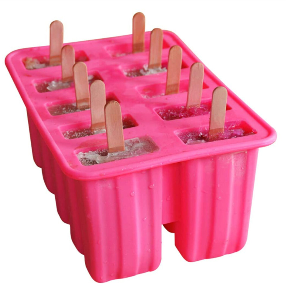 Semoic 10 Cavity Mold,Reusable Summer Silicone Maker Mold,Easy Release Ice Cream Mold, With 10 B