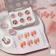 (blush cushion) 6 Color Cushion Nail Art Set Gradual and Paint Switch Gel Nail Polish Tools