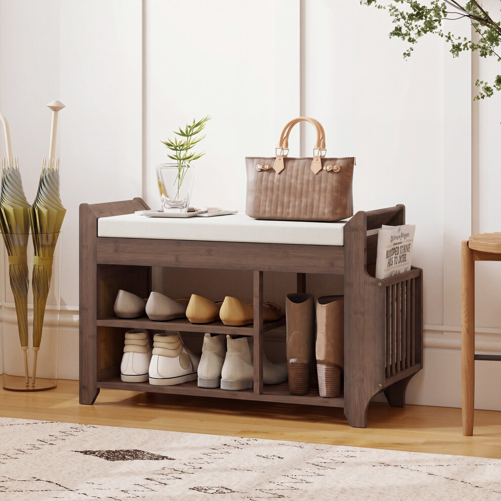 Homcom (Brown) Shoe Bench Cushioned Seat 100 Cm
