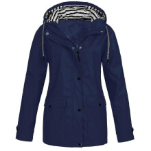 Women Solid Rain Jacket Outdoor Plus Size Waterproof Hooded Raincoat Windproof